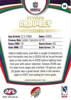 2007 Select AFL Supreme #66 Ryan Crowley Back